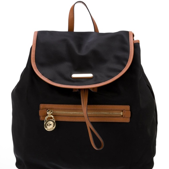 Michael Kors Handbags - Michael Kors Black and Tan Backpack with Leather Accents